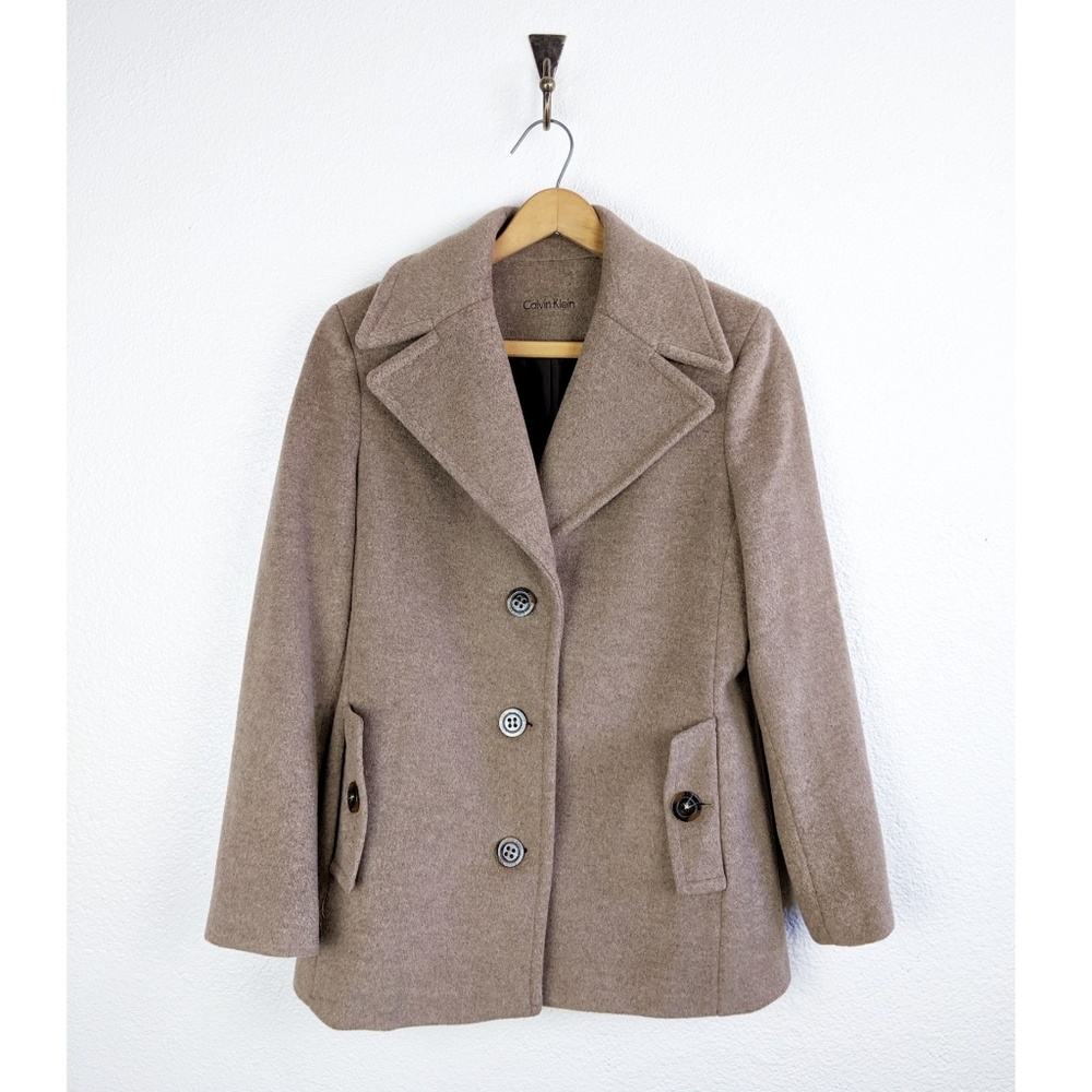 Calvin Klein single breasted wool coat in OAT